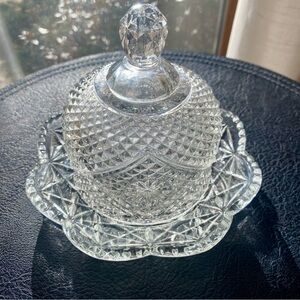 Vintage 70s Fostoria for Avon Round Butter Dish Cheese Dome W/ Lid Diamond Point